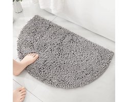 Chenille badmat - Halfrond - Microvezel - Antislip chenille badmat - Zeer absorberend - Sneldrogend - Douchemat - Zacht - Pluizig - Badmat - Machinewasbaar - Decoratieve vloermat - Lichtgrijs - 40*60 cm