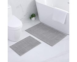 Chenille Badmat , Zacht en Absorberend, Lichtgrijs, Set van 2 (40 x 60 cm + 60 x 90 cm)