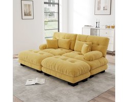 Chenille Hoekbank - 2-Zits Cloud Sofa Met 2 Voetenbanken - Comfortabele Lounge Bank Met Rugkussens - Modulaire Bank Voor Woonkamer - Geel