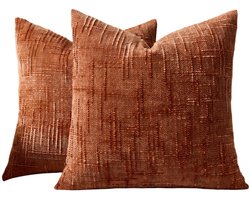 Chenille kussenhoes – 45 x 45 cm – Grofgebreide kussenhoes met textuur – Moderne, neutrale sierkussenhoes – Geschikt voor bed, bank en woonkamer – Rood – Set van 2