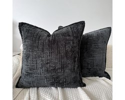 Chenille Kussenhoezen - Decoratieve Kussenslopen - Woonkamer Decoratie - Zachte Luxe Stof - 40x40 cm - Zwart