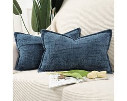 Chenille Kussenslopen Blauw - Set van 2 - 40x60 cm - Zacht en Decoratief