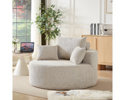 Chenille pluchen fauteuil, geen montage nodig, pluizige moderne slaapstoel voor woonkamer, slaapkamer, lounge en filmkamer- Khaki