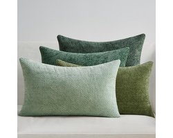 Chenille Sierkussenhoes - Met Rotan-look Design - Voor bank, woonkamer, slaapkamer, balkon en kinderkamer - Groen - 30x50 cm - 4-delige set