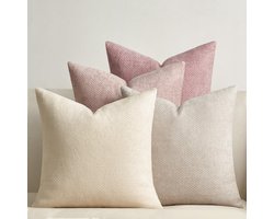Chenille Sierkussenhoes - Met Rotan weefstijl design - 4-delige set - Voor bank, woonkamer, slaapkamer, balkon, kinderkamer - Roze - 45x45 cm