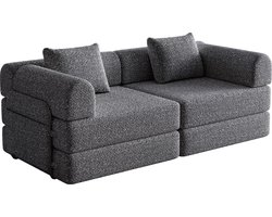 Chenille slaapbank 2-in-1 met opbergruimte in de armleuning, drie metalen frame en meerdere configuratiemogelijkheden- grijs