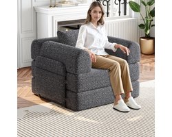 Chenille slaapbank 2-in-1 met opbergvak in de armleuning, drie metalen frames en meerdere configuratiemogelijkheden, grijs