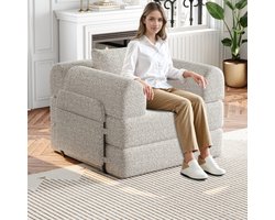 Chenille slaapbank 2-in-1 met opbergvak in de armleuning, drie metalen frames en meerdere configuratiemogelijkheden, khaki