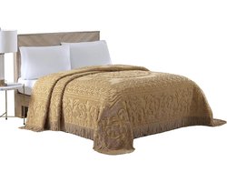 Chenille Sprei in Goud met Medaillon en Scroll Ontwerp