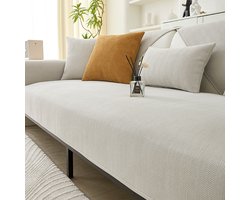 Chenille visgraatpatroon bankhoes, universele bankhoes voor alle seizoenen, antislip en vuilafstotende eenvoudige bankhoes, zacht en huidvriendelijk, comfortabel en ademend, geschikt voor de woonkamer -gebroken wit，90*90cm