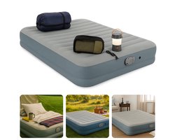 Cheqo® 2-Persoons Luchtbed 200x150cm – Opblaasmatras met Ingebouwde Pomp – Alwayzaire Technologie – Fortech Materiaal – I-Beam Constructie – Luchtbed met Kussen – Camping & Festival Logeerbed – USB-oplaadkabel – 350kg Draaggewicht