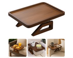 Cheqo® Armleuning Dienblad - Bamboe Dienblad - Antislip - Bruine Kleur - Inklapbaar Dienblad - Bank Dienblad - Bamboe