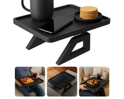 Cheqo® Armleuning Dienblad - Zwart Bamboe - Antislip Functie - Sofa Dienblad - Banktafel Dienblad - Opvouwbaar Dienblad - Bamboe Materiaal - Zwart Kleur - Bank Armleuning - Armleuning Tafel