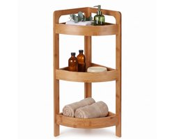 Cheqo® Badkamerrek - Hoekrek - Badkamer Hoekrekje - Staand Rek - Opbergrek - Hoekkast - Badkamerkastje - Badkamerrekje - Hoekmeubel - Badkamermeubel - Bamboe Badkamerrek - Doucherek - Handdoekenrek - Stellingkast - Keukenrek voor Toilet