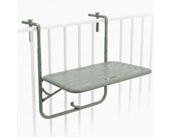 Cheqo® Balkontafel - Hangtafel Inklapbaar - Opklapbaar en in Hoogte Verstelbaar voor Balkon en Terras - Metalen Klaptafel Weerbestendig - Vouwtafel - Balkonhanger voor Reling - Bijzettafel Buiten en Tuin - Balkonbar - Mat Groen