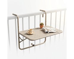 Cheqo® Balkontafel Inklapbaar - Hangtafel voor Balkon en Terras - in Hoogte Verstelbaar - Metalen Klaptafel voor Buiten - Balkonbar voor Camping en Tuin - Opvouwbare Kleine Tuintafel - Weerbestendig van Gepoedercoat Staal - Mat Beige