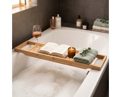 Cheqo® Bamboe Badrek - Badplank voor in Bad - Badrekje - Badbrug - Houten Badrek - Bad Dienblad - Tablethouder - Boekenhouder - Telefoonhouder - Glashouder - Wijnglashouder - Bad Tafeltje - Badkuip Plank - Badkamer Accessoires