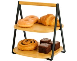 Cheqo® Bamboe Etagere - 2-Laags Etagere - Inklapbare Etagere - Serveertoren Bamboe - Bamboe En Metaal - 30 cm Hoogte - Eenvoudig Inklapbaar - Niet Vaatwasserbestendig - Bamboe Serveerplateau - 2 Lagen - Bamboe Hout - Stijlvolle Etagere