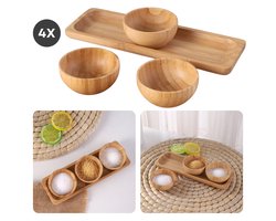 Cheqo® Bamboe Tapas Set - Serveerplank 21x7 cm - Inclusief 3 Schalen - Duurzaam Bamboe