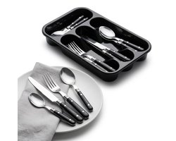 Cheqo® Bestekset 16 Delig - Bestekset 4 Persoons - Bestekset Zwart - Zwart Zilver Bestekset - Bestekset met Zwart Handvat - Bestekset Rvs 16 Delig - Bestekset 16 Stuks - Bestekset voor 4 Personen - Bestekset Tafelbestek