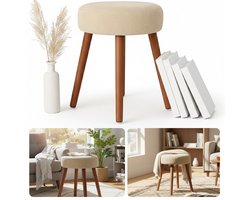 Cheqo® Bijzetkrukje - Bijzetkruk - Poef - Voetenbank - Voetenbankje - Kruk - Krukje - Creme Poef - Creme Voetenbank - Corduroy Poef - Corduroy Voetenbank