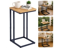 Cheqo® Bijzettafel - Bedtafel - Laptoptafel - Banktafel - Bijzettafeltje - Salontafel - Bijzet Tafel - Metaal - Marmeren MDF Tafelblad - Kleine Moderne Tafel - Hout