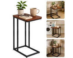 Cheqo® Bijzettafel - Bedtafel - Laptoptafel - Banktafel - Bijzettafeltje - Salontafel - Bijzet Tafel - Metaal - Marmeren MDF Tafelblad - Kleine Moderne Tafel - Bruin