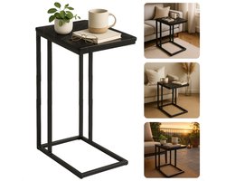 Cheqo® Bijzettafel - Bedtafel - Laptoptafel - Banktafel - Bijzettafeltje - Salontafel - Bijzet Tafel - Metaal - Marmeren MDF Tafelblad - Kleine Moderne Tafel - Zwart