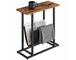 Cheqo® Bijzettafel met Tijdschriftenhouder - Lectuurbak - Tijdschriftenrek - Krantenbak - Nachtkastje - Sidetable voor Woonkamer en Slaapkamer - Telefoontafel - Banktafel - Magazinehouder - Metalen Frame - Zwart en Bruin - Sofa Tafel