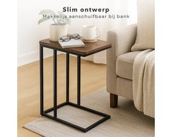 Cheqo® Bijzettafel Metaal En Hout - Banktafeltje - Zwart Metalen Frame - Bruin MDF Tafelblad - Makkelijk Aan De Bank Te Schuiven - Tafeltje - Industrieel Design - Bijzettafel Zwart En Bruin - Bijzettafel Woonkamer - Bijzettafel Modern