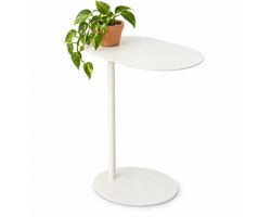 Cheqo® Bijzettafel Ovaal - Banktafel - Salontafel - Koffietafel - Nachtkastje - Sidetable - Tafeltje - Witte Bijzettafel Metaal - Laptoptafel - Plantentafel - Bedtafel - Telefoontafel - Hoektafel - Kleine Tafel voor Woonkamer en Slaapkamer