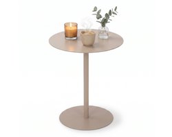 Cheqo® Bijzettafel - Rond - Metaal - Salontafel voor Woonkamer - Beige - Nachtkastje voor Slaapkamer - Sidetable - Koffietafel - Zandkleur - Sofatafel - Woonkamertafel - Nachttafel - Banktafel - Bijzettafeltje - Tafeltje - Ronde Tafel