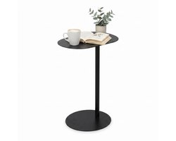 Cheqo® Bijzettafel Zwart - Metalen Sidetable - Industrieel Design - voor Woonkamer, Slaapkamer en Hal - Nachtkastje - Banktafeltje voor bij de Bank of Sofa - Haltafel - Kleine Salontafel - Tafeltje van Zwart Metaal