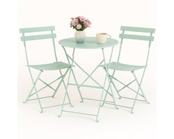 Cheqo® Bistroset Metaal Groen - Compacte 3-delige Balkonset - Tuinset - Tuintafel Set - Tuin Tafel Set - Weerbestendig
