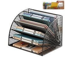 Cheqo® Brievenbak - Bureauorganiser - 6 Vakken - Documenten Opbergen - Kantoor En Thuis - Industriële Stijl - Metaal - A4-formaat - Zwart - Documenten En Magazines - Bureau Accessoires - Papierlade - Organiser Voor Kantoor