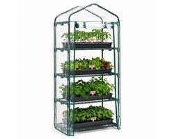 Cheqo® Broeikas - Kweekkas - Mini Kweekkas voor Balkon en Tuin - Tuinkas - Foliekas - Plantenkas - Miniserre - Serre - Tomatenkas - Moestuin - Kweekhuis - 4 Verdiepingen - Groente Kweken - Weerbestendig - Compacte Kas voor Terras en Balkon