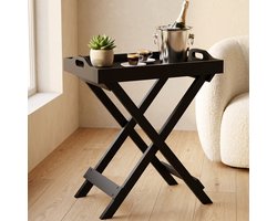 Cheqo® Butlertray - Dienbladtafel met Afneembaar Dienblad - Inklapbare Bijzettafel - Opklapbaar en Opvouwbaar - Zwart MDF Klaptafel - voor Woonkamer en Slaapkamer - Snacktafel en Koffietafel - Serveerblad op Onderstel
