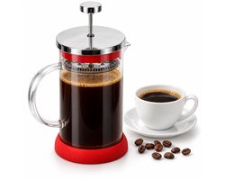 Cheqo® Cafetière Rood - French Press - Koffiemaker - Koffiepers - Handmatig Koffiezetapparaat - Koffiezetter - Theemaker voor Losse Thee - Glazen Koffiepot met Filter en Schenktuit - Koffiekan - Koffie Accessoires