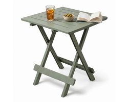 Cheqo® Campingtafel Inklapbaar - Bijzettafel - Klaptafel - Vouwtafel - Opvouwbaar - Balkontafel - Tuintafel - Bijzettafeltje - Tuintafeltje voor Buiten - Weerbestendig - Vierkant - Klein en Compact - Saliegroen - Kunststof Tafeltje - Plooitafel