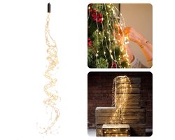 Cheqo® Cascadeverlichting Zilverdraad 300 LED lampjes - Warm Wit - IP44 - Kerstverlichting voor Binnen & Buiten - 500cm Aanloopsnoer