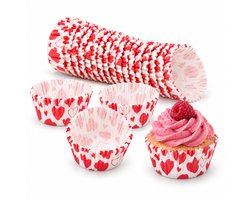Cheqo® Cupcake Vormpjes Hartjes Wit Rood Set van 200 - Papieren Muffin Vormpjes - Cupcake Bakjes - Bakvormpjes - Muffin Papiertjes - Baking Cups - Papieren Bakvormen - Cakevormpjes - Traktaties - Bakbenodigdheden - Bakaccessoires