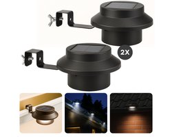 Cheqo® Dakgoot Lamp - Buitenlamp - Buitenverlichting Zonne Energie - Solarlampen Dakgoot - LED Buitenverlichting - Set van 2 - Zonne-energie - Waterdicht
