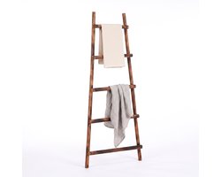 Cheqo® Decoratie Ladder met 5 Sporten - Handdoekladder - Ladderrek - Kledingladder - Sierladder - Plaidladder - Dekenladder - Handdoekhouder - Kledingrek - Bruine Houten Ladder - voor Badkamer - voor Slaapkamer - voor Woonkamer - voor Plaids