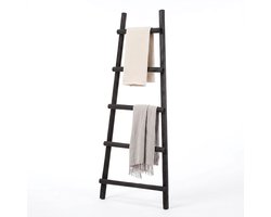Cheqo® Decoratieladder - Handdoekladder - Houten Decoratieladder - Zwarte Decoratieladder - Ladderrek - Handdoekenrek - Sierladder - Badkamer Ladder - Kledingladder - Decoratieve Ladder voor Binnen - Ladder voor Plaids - Woonladder