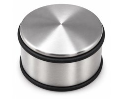Cheqo® Deurstopper Zwaar 1,8 kg - Deurstop Chroom - Ronde Deurbuffer Hoog - Deurvastzetter zonder Boren - Metalen Deurhouder - Deurbeschermer met Rubberen Ring - Antislip Deuropenhouder - Deurdemper voor Binnendeuren