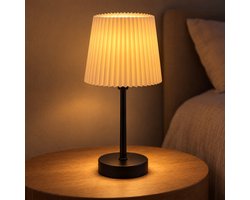 Cheqo® Dimbare Tafellamp met Plissé Kap - Touch Lamp - Nachtlamp - Bedlamp - Nachtkastlamp - Schemerlamp - Bureaulamp - Sfeerlamp - Leeslamp - Tafelverlichting - 3 Lichtstanden - Warm Wit - Zwart met Witte Kap - Tafellamp Slaapkamer en Woonkamer
