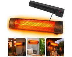 Cheqo® Elektrische Terrasverwarmer - Infrarood Verwarming - 2000W Vermogen - Hangend Model - IP55 Bescherming - Spatwaterdicht - Binnen En Buiten Gebruik - Gouden Halogeenlamp - Wand- Of Plafondmontage - Energiezuinig