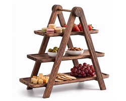 Cheqo® Etagere 3 Laags - Hout - Serveertoren - Serveerschaal - Serveerplank - Hapjesschaal - Fruitschaal - Serveerplateau - High Tea - Borrelplank - Tapasplank - Taartstandaard - Cupcake Standaard - Inklapbaar - Dienblad - Kaasplank