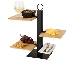 Cheqo® Etagère Metaal Bamboe - 3 Laags Etagère - Serveertoren Bamboe - High Tea Etagère - Stijlvolle Serveertoren - Sausbakje Inbegrepen - Etagère Voor Hapjes - Etagère Voor Borrel - Serveertoren - 3 Lagen