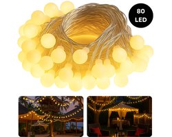 Cheqo® Feestverlichting - Warm Wit LED - 80 LED Lampjes - 16 Meter Lichtsnoer - Transparant Snoer - IP44 Waterdicht - Binnen En Buiten - Partytent Verlichting - Fairy Lights - LED Bolletjes - Lichtslinger - Feest Verlichting